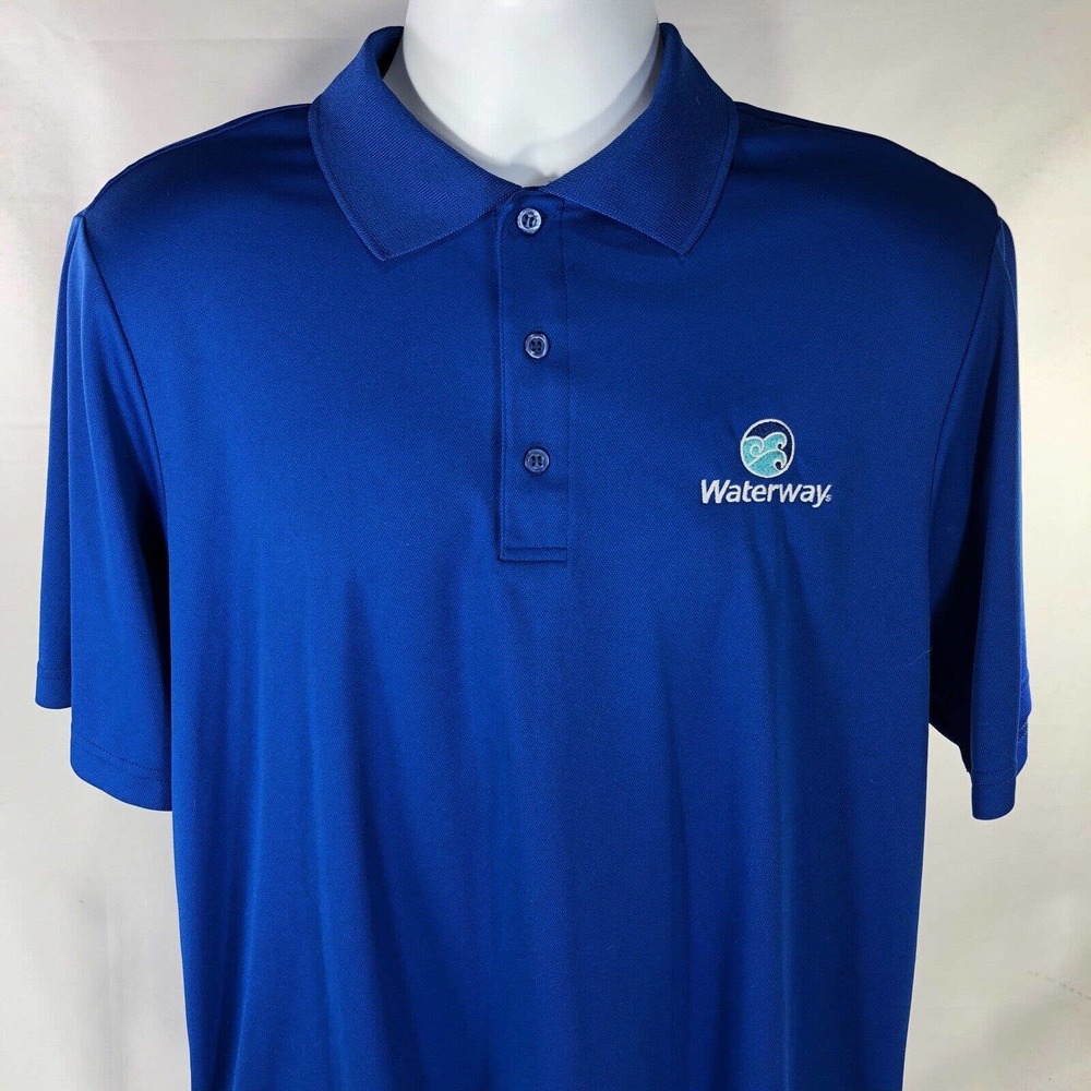 WATERWAY EMPLOYEE POLO SHIRT MENS LARGE SHORT SLEEVE BLUE COLLARED WORK WEAR